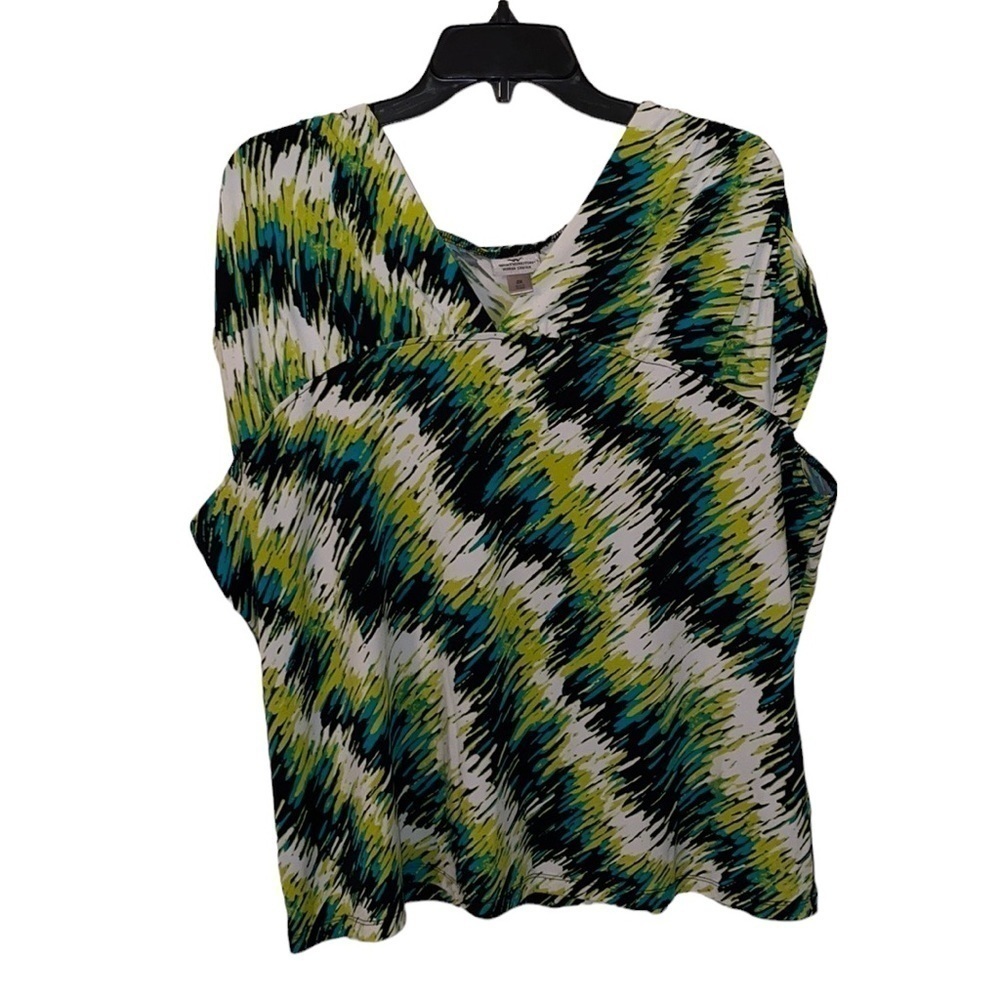 WORTHINGTON Green Pop V-Neck Short Sleeve Womens Top Size 2X‎